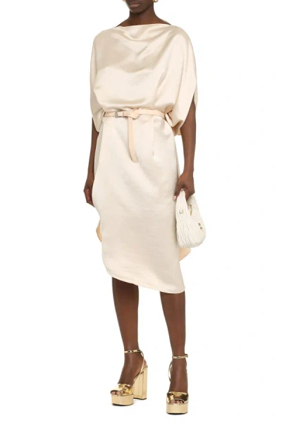 Shop Mm6 Maison Margiela Belted Satin Dress In Ivory
