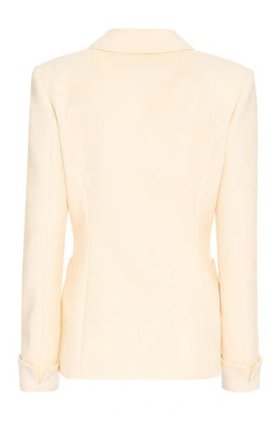 Shop Moschino Double-breasted Wool Blazer In Panna