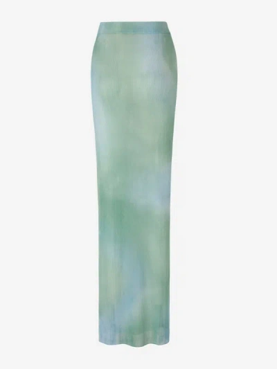 Off-white Tie-dye Sheer Maxi Skirt In Turquoise With Water Effect