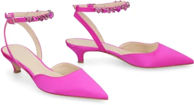 Shop P.a.r.o.s.h . Embellished Satin Slingback Pumps In Fuchsia