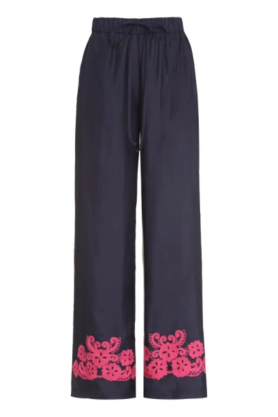 Shop P.a.r.o.s.h . Embroidered Silk Trousers In Purple