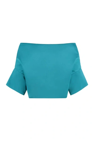 Shop P.a.r.o.s.h . Off-shoulder Bolero Jacket In Turquoise