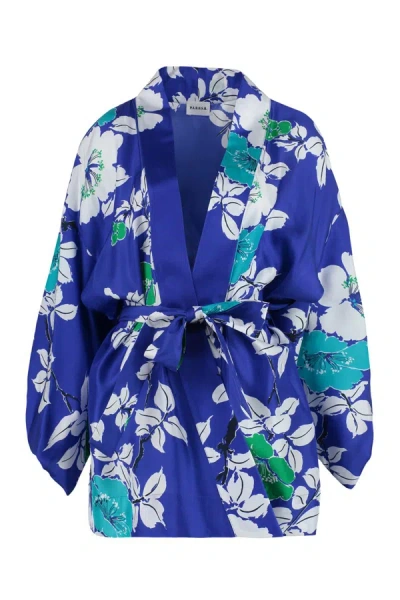 Shop P.a.r.o.s.h . Printed Silk Kimono In Blue