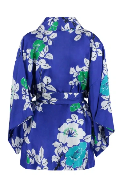 Shop P.a.r.o.s.h . Printed Silk Kimono In Blue