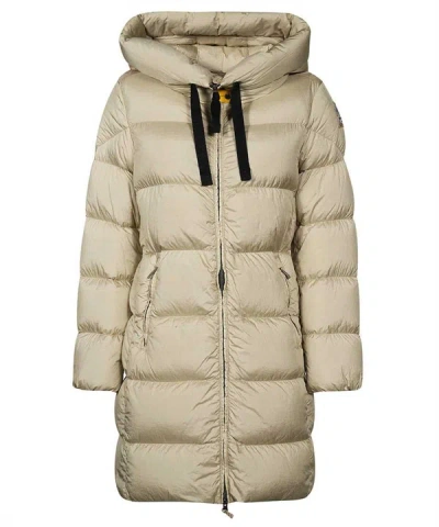 Shop Parajumpers Harmony Long Hooded Down Jacket In Beige