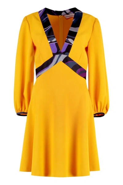 Shop Pucci Mini Dress With Flame Inserts In Yellow