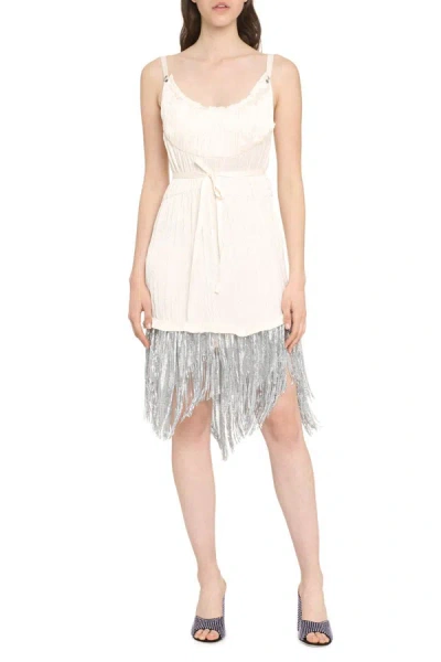 Shop Rabanne Pleated Dress In Panna