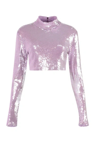 Shop Rotate Birger Christensen Rotate Long Sleeve Sequin Top In Lilac