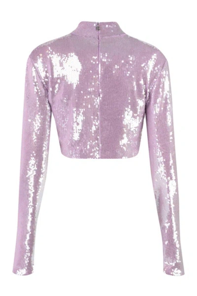 Shop Rotate Birger Christensen Rotate Long Sleeve Sequin Top In Lilac