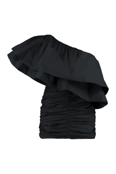 Shop Rotate Birger Christensen Rotate Ruffled One-shoulder Dress In Black