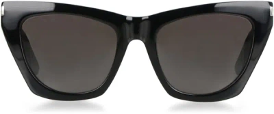 Shop Saint Laurent New Wave Sl 214 Kate Sunglasses In Black
