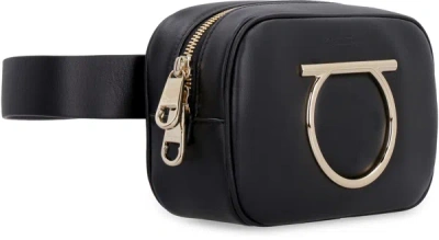 Shop Ferragamo Salvatore  Vela Leather Belt Bag With Maxi Logo In Black