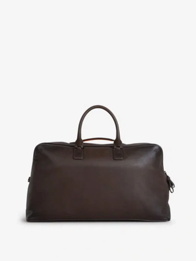 Shop Santoni Weekend Leather Bag In Dark Brown