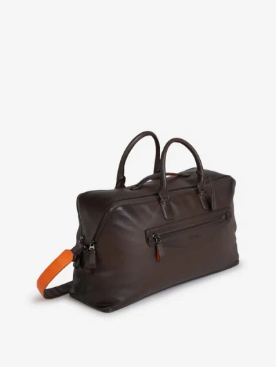 Shop Santoni Weekend Leather Bag In Dark Brown
