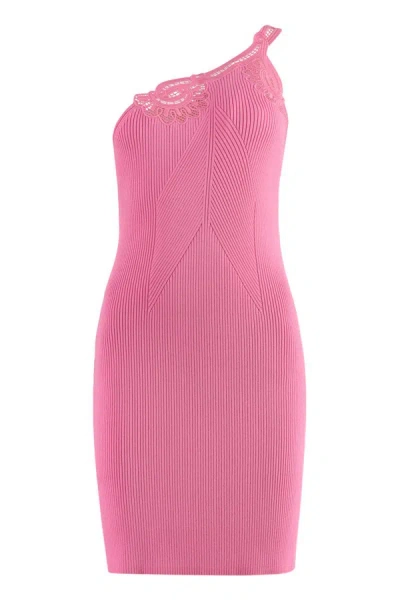 Shop Self-portrait Knitted One Shoulder Dress In Pink