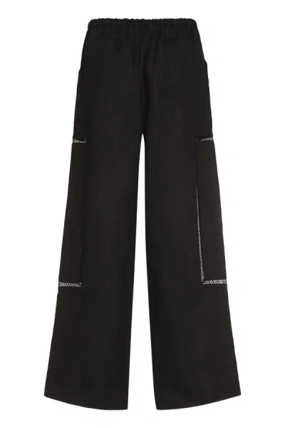 Shop Staud Mackenzie Linen Trousers In Black