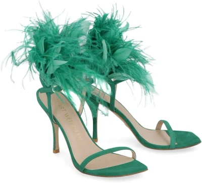 Shop Stuart Weitzman Plume Suede Sandals In Green