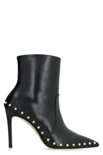 Shop Stuart Weitzman Stuart Leather Pointy-toe Ankle Boots In Black