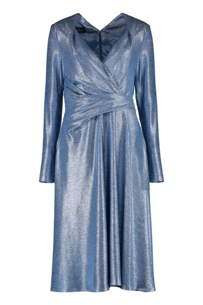 Shop Talbot Runhof Lurex Knit Dress In Blue