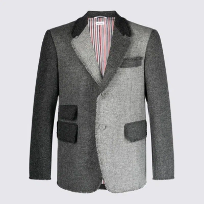 Shop Thom Browne Light And Dark Grey Wool Blazer In Lt Grey