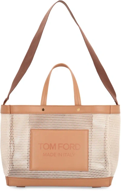 Shop Tom Ford Mesh Tote In Saddle Brown