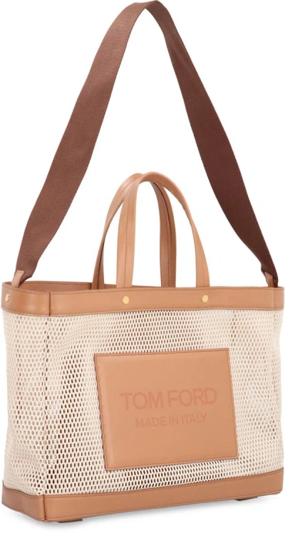 Shop Tom Ford Mesh Tote In Saddle Brown