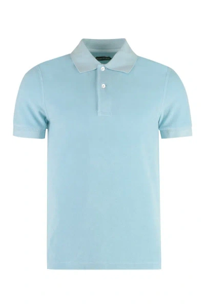 Shop Tom Ford Short Sleeve Cotton Polo Shirt In Turquoise