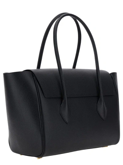 Shop Ferragamo Black Tote Bag With Logo And Plaque Detail In Hammered Leather Woman