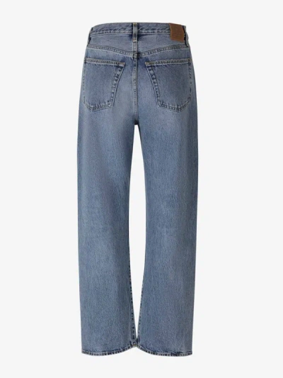 Totême Light Blue Straight Five-pockets Jeans With Logo Patch In Cotton Denim Woman In Denim Blue