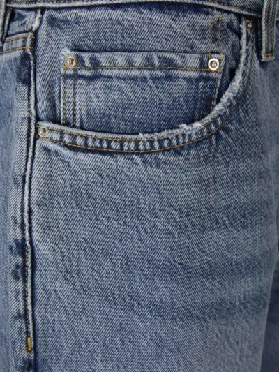 Totême Light Blue Straight Five-pockets Jeans With Logo Patch In Cotton Denim Woman In Denim Blue