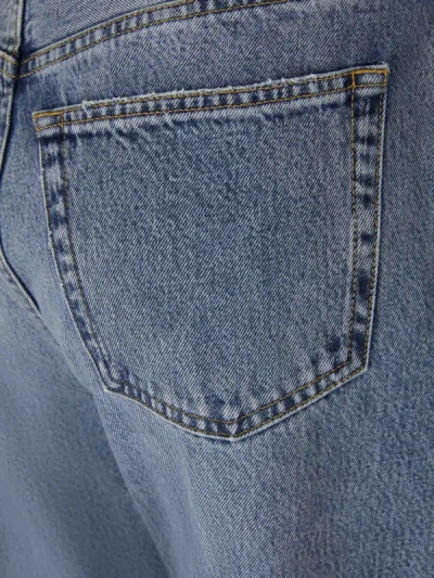 Totême Light Blue Straight Five-pockets Jeans With Logo Patch In Cotton Denim Woman In Denim Blue