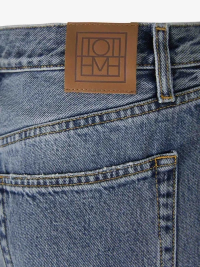 Totême Light Blue Straight Five-pockets Jeans With Logo Patch In Cotton Denim Woman In Denim Blue