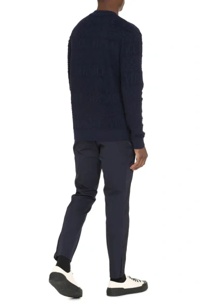Shop Versace Crew-neck Wool Sweater In Blue