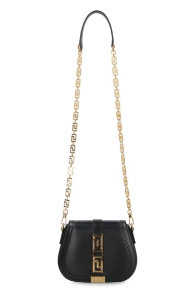 Shop Versace Greca Goddess Leather Shoulder Bag In Black