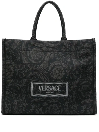 Shop Versace Large Barocco 'athena' Bag In Black