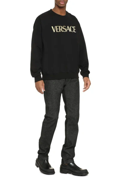 Shop Versace Logo Detail Cotton Sweatshirt In Black