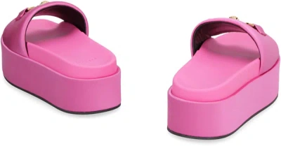 Shop Versace Logoed Satin Platform Slides In Pink