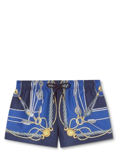 Shop Versace Swim Boxer Nylon Gulf Nautical Print Clothing In Bluegold