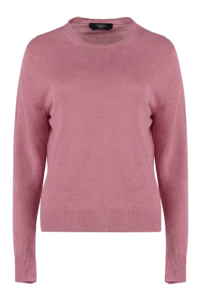 Shop Weekend Max Mara Atzeco Linen Crew-neck Sweater In Pink