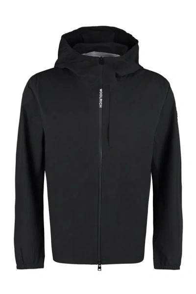 Shop Woolrich Technical Fabric Hooded Jacket In Black