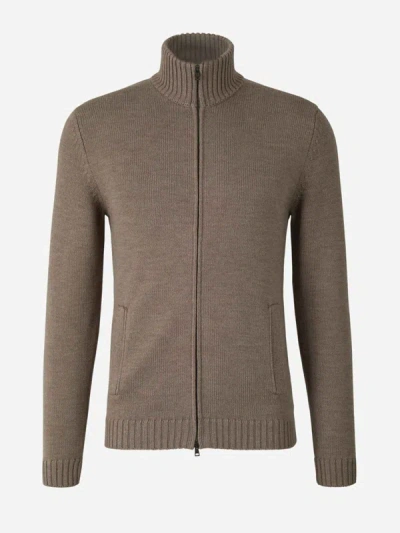 Shop Zanone Wool Knit Cardigan In Taupe