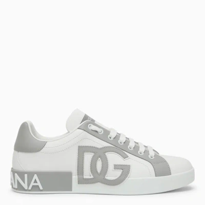 Shop Dolce & Gabbana Dolce&gabbana Portofino White/grey Leather Trainer