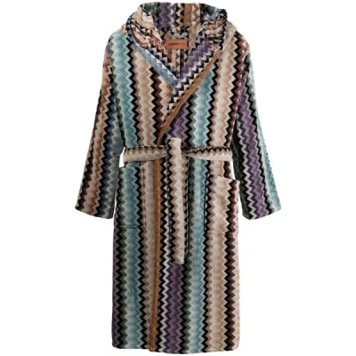 Missoni Home Bernard Bathrobe In Cotton Terry With Zigzag Pattern In Blue/neutrals