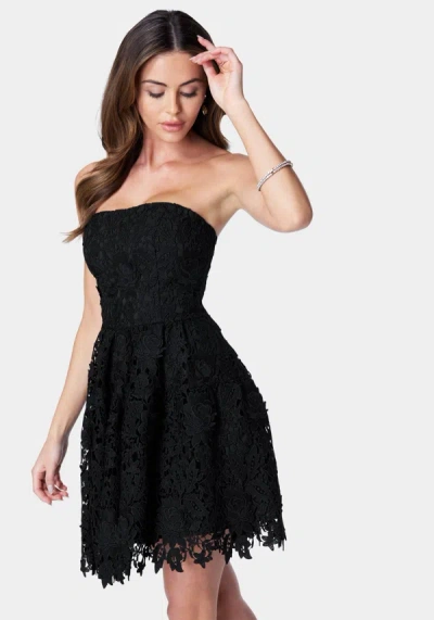 Bebe Strapless Lace Cupcake Dress In Black