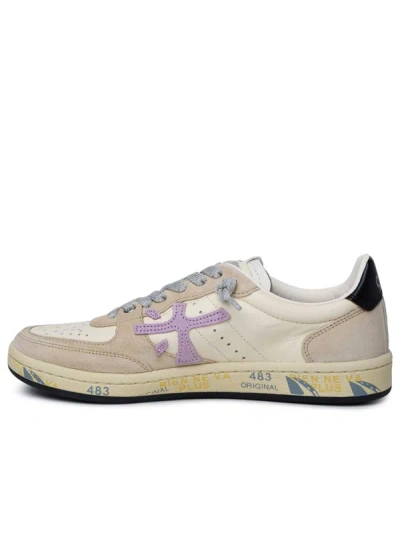 Shop Premiata 'basket Clayd' Beige Leather Sneakers