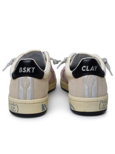 Shop Premiata 'basket Clayd' Beige Leather Sneakers