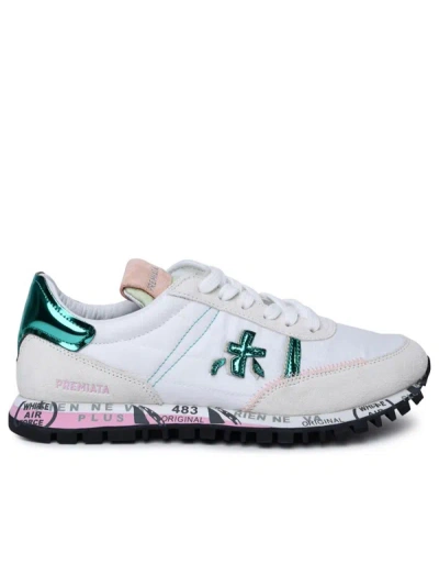 Shop Premiata 'seand' White Fabric And Leather Sneakers