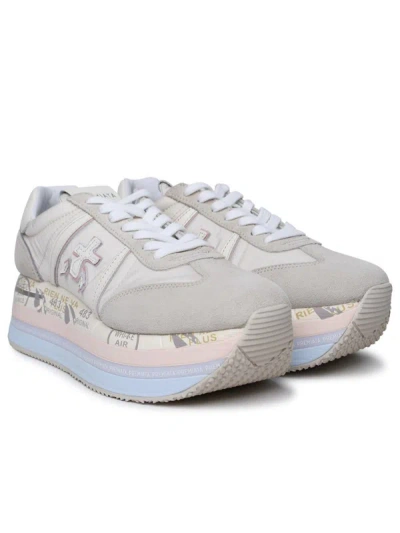 Shop Premiata 'beth' Sneakers In Beige Leather And Fabric
