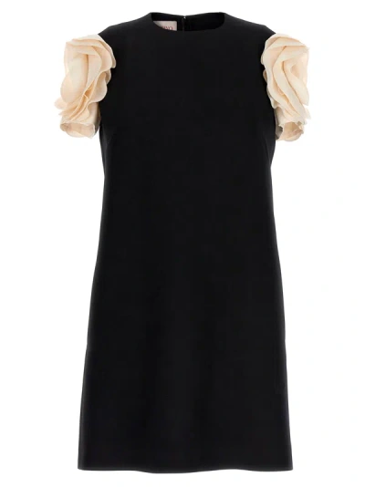Shop Valentino Rose Appliqué Mini Dress Dresses White/black