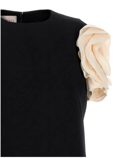 Shop Valentino Rose Appliqué Mini Dress Dresses White/black